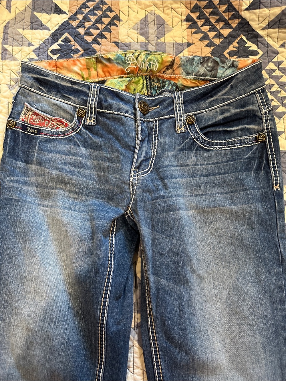 Adiktd Women's Medium Blue Faded Bootcut Jeans with Embroidered Pocket
